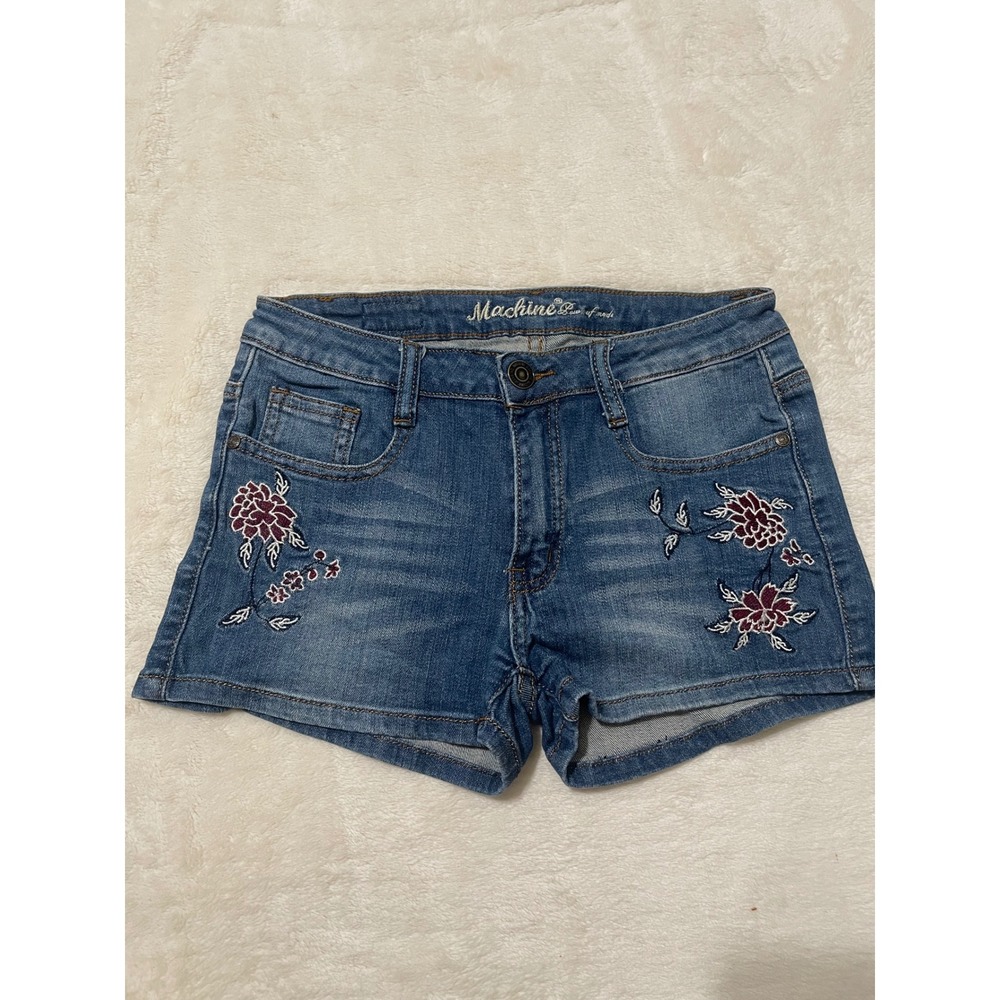 Machine Jeans Women Blue Embroidered Floral Distressed Denim Shorts Size 26